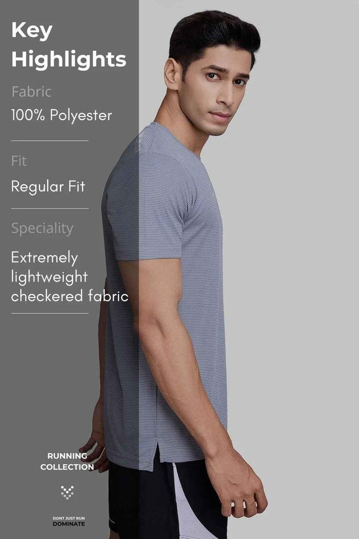 Fuaark Nz Checks Running T-shirt in Ultimate Grey, casual athletic T-shirt with checkered pattern and comfortable fit.