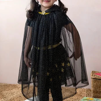Childrens Black Dressing up Glitter cape
