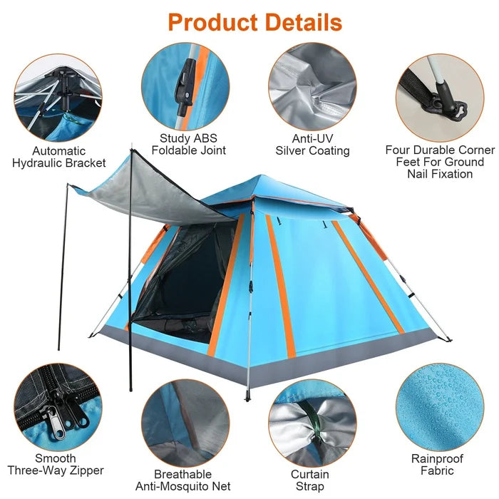 ECOTREK automatic pop-up camping tent set up outdoors, lightweight and portable for easy camping adventures.