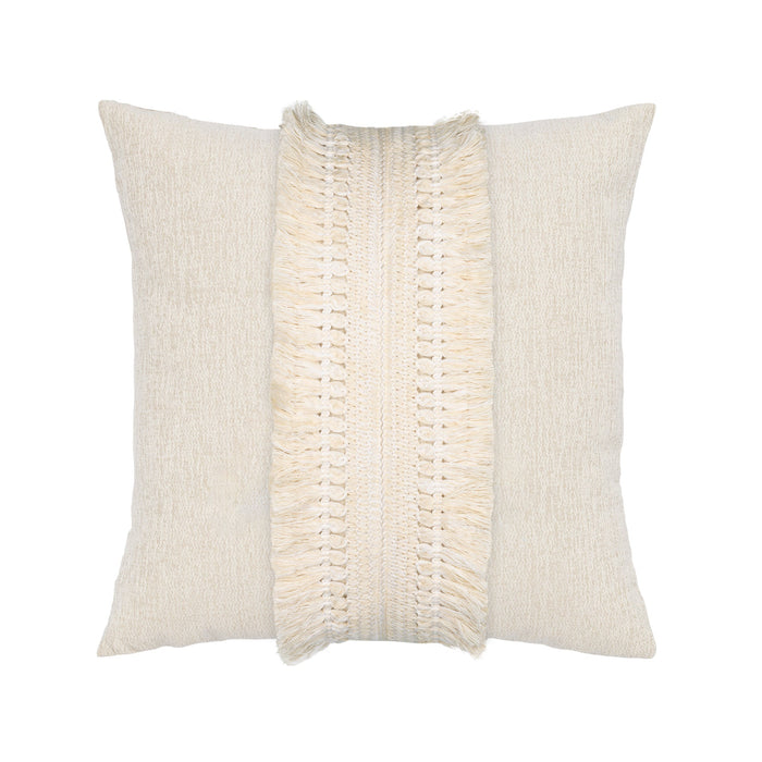 Ivory outdoor pillow with woven texture, square size for classic outdoor elegance