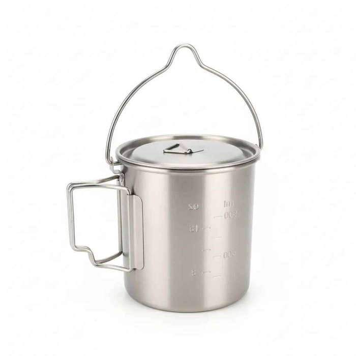 Complete camping kitchen bundle with pot, burner, and titanium utensil from Mead's Supply & Equipment Outfitters, ideal for outdoor cooking.