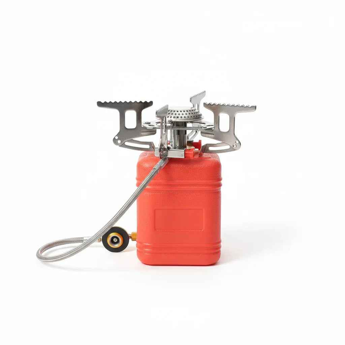 Complete camping kitchen bundle with pot, burner, and titanium utensil from Mead's Supply & Equipment Outfitters, ideal for outdoor cooking.