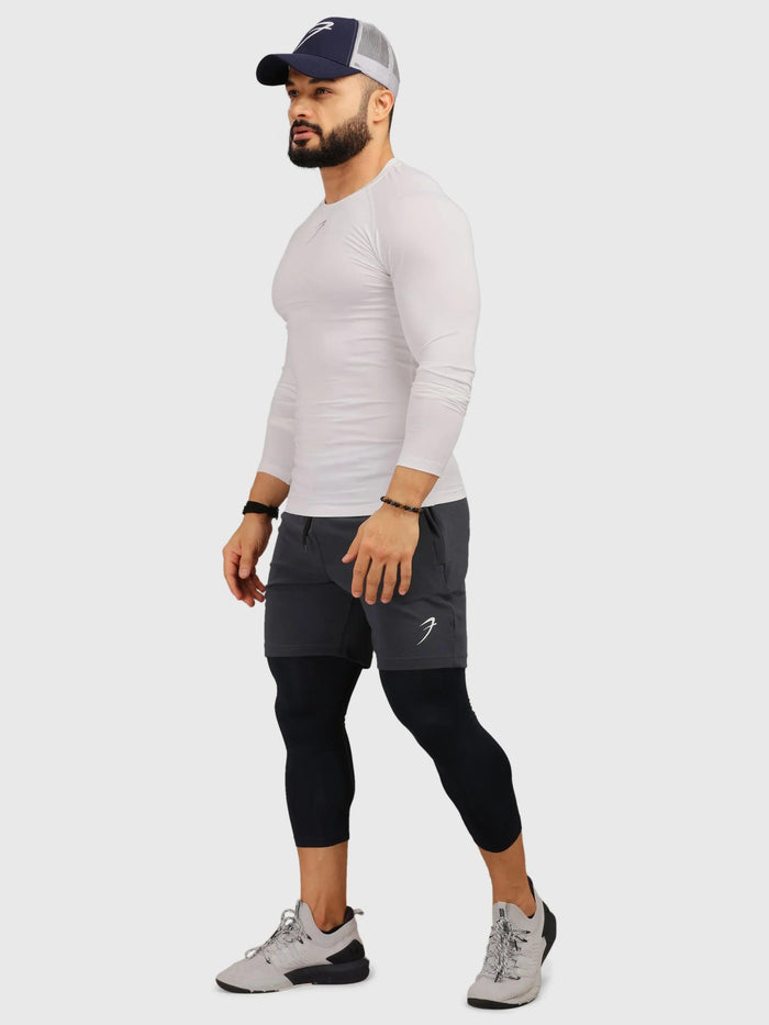 Fuaark Nz white compression full sleeves T-shirt for men, designed for enhanced performance and athletic comfort.