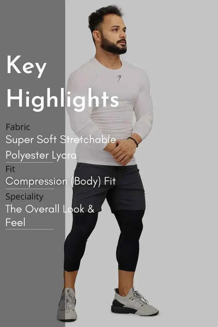 Fuaark Nz white compression full sleeves T-shirt for men, designed for enhanced athletic performance and muscle support.