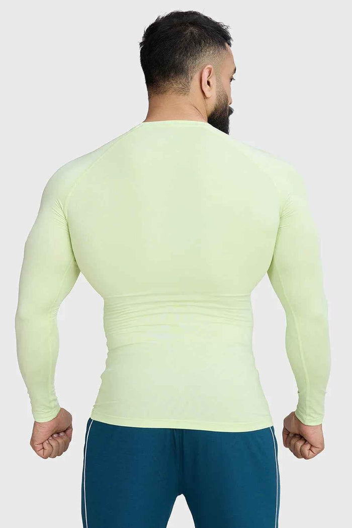 Fuaark Nz lime compression long sleeve T-shirt for men, designed for enhanced athletic performance and muscle support.