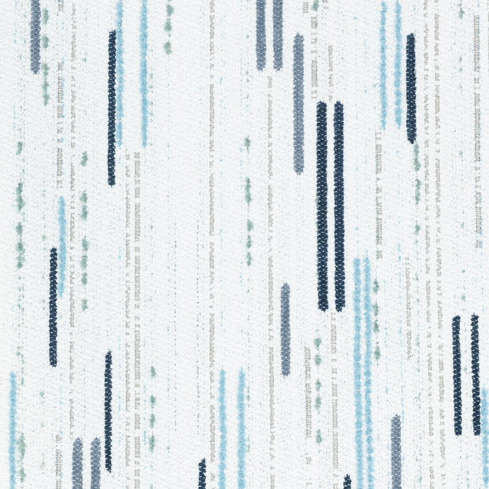 Detail image of Contemporary ocean blue and white outdoor safe boucle and chenille fabric with broken line patterns – Connection Ocean by Elaine Smith