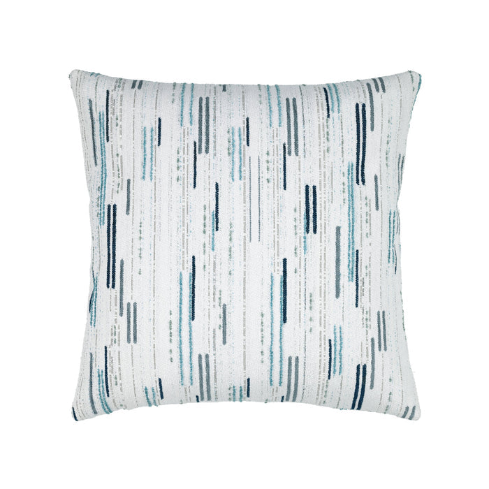 Pillow made from Contemporary ocean blue and white outdoor safe boucle and chenille fabric with broken line patterns – Connection Ocean by Elaine Smith