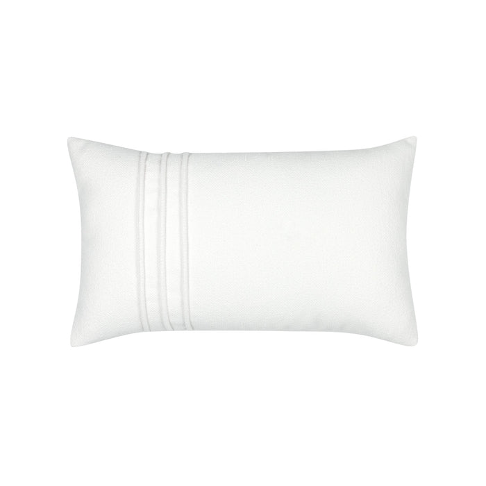 White outdoor pillow with smooth texture, lumbar size for minimalist outdoor styling by Elaine Smith
