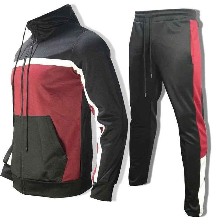 Stylish 3Sixty5 men's black contrast sweatshirt set featuring a hoodie and matching joggers, casual athletic outfit.
