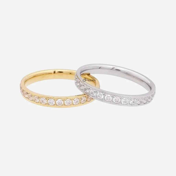 Silver Glitters stainless steel band ring with CZ fully inlay, showcasing a sleek and modern design.