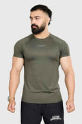Olive green Dash T-shirt by Fuaark Nz, casual and stylish cotton t-shirt for everyday wear, displayed on a plain background.