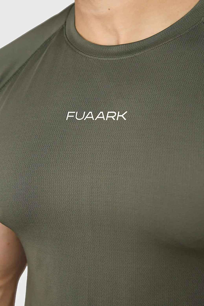 Olive green Dash T-shirt by Fuaark Nz, stylish and comfortable everyday wear, soft fabric, casual fit, casual men's T-shirt.