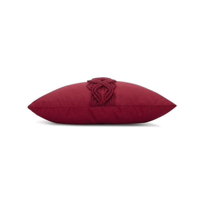 Side image of Crimson outdoor pillow with pleated design, square size for luxurious outdoor decor