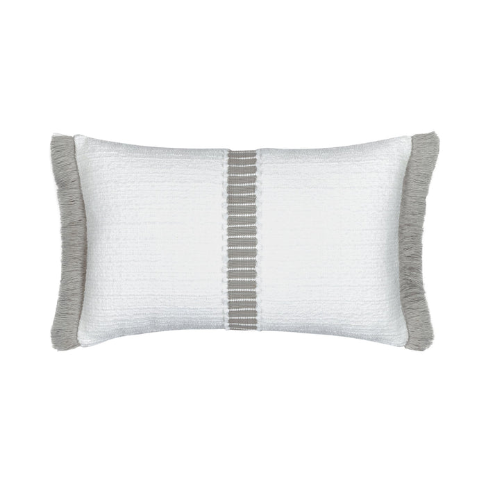 White outdoor pillow with gray center band, lumbar size for transitional outdoor spaces by Elaine Smith