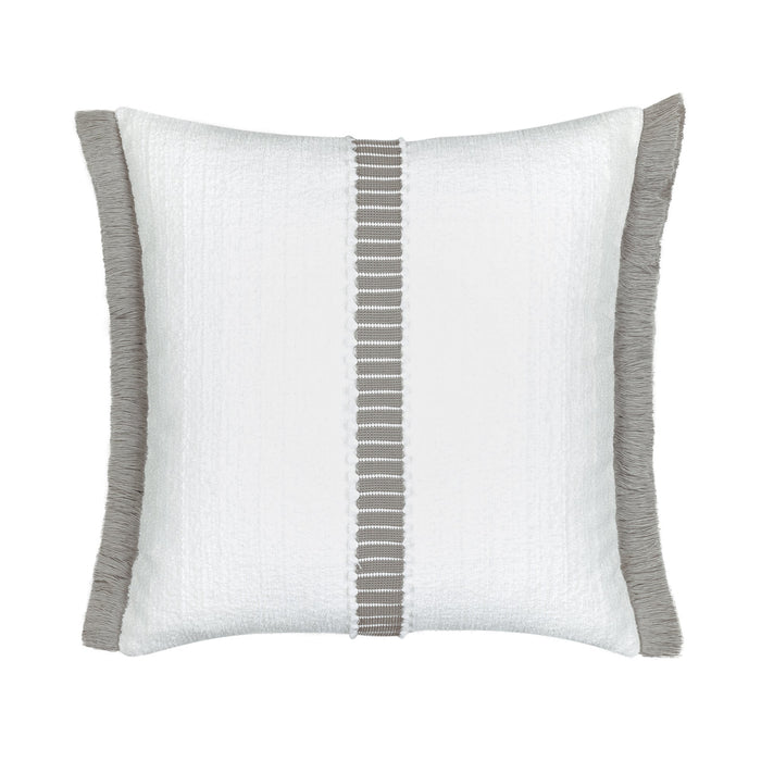 Pillow made from Crisp white outdoor-safe woven fabric with a soft luxurious texture