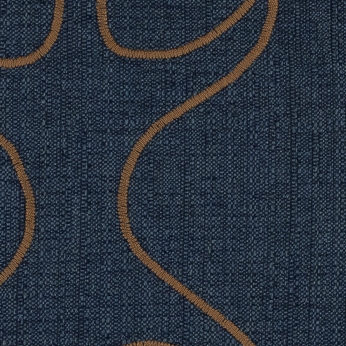 Detail image of Denim colored outdoor pillow with brown stitching, square size for neutral outdoor accents by Elaine Smith