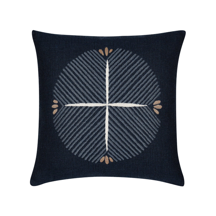 Blue outdoor pillow with compass motif, square size for nautical outdoor decor