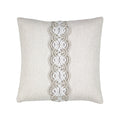 Ivory outdoor pillow with macrame banding design, square size for timeless outdoor styling