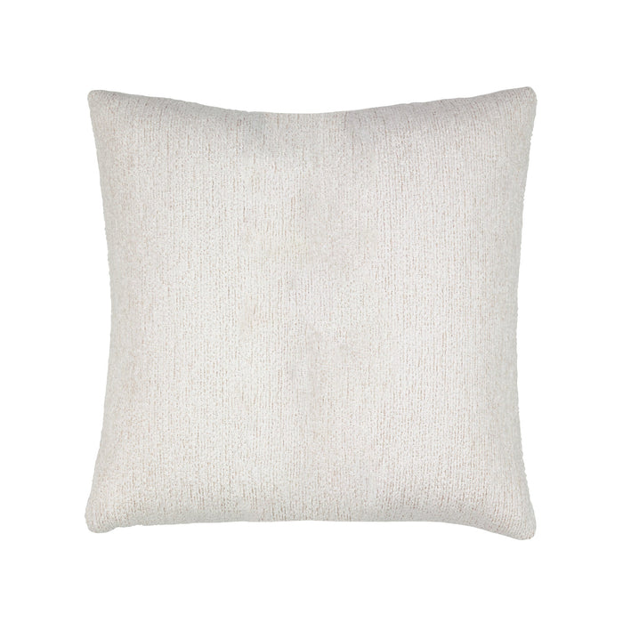 Back image of Ivory outdoor pillow with macrame banding design, square size for timeless outdoor styling