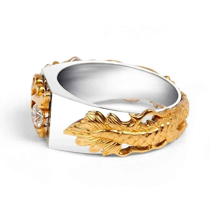 Gold Dragon Zircon statement ring by Stylish 3Sixty5, featuring punk style jewelry with intricate dragon design.