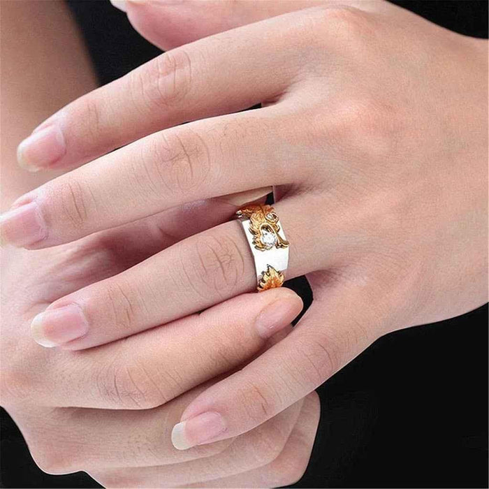 Gold Dragon Zircon Statement Ring by Stylish 3Sixty5 featuring punk style jewelry and intricate dragon design.