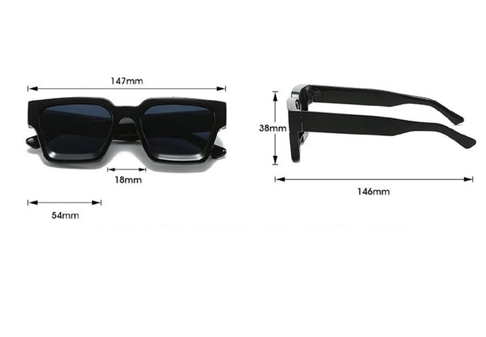 ECOTREK square sunglasses with thick black frames, stylish fashion shades for men and women, outdoor accessory.