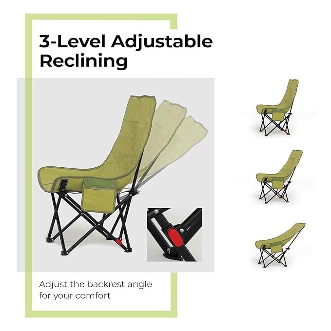ECOTREK three-position portable folding outdoor chair with armrests, compact and lightweight for camping or outdoor use.