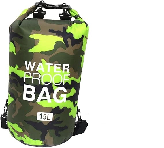 ECOTREK waterproof dry bag in 15L, 20L, or 30L with shoulder strap, designed for outdoor storage and water protection.