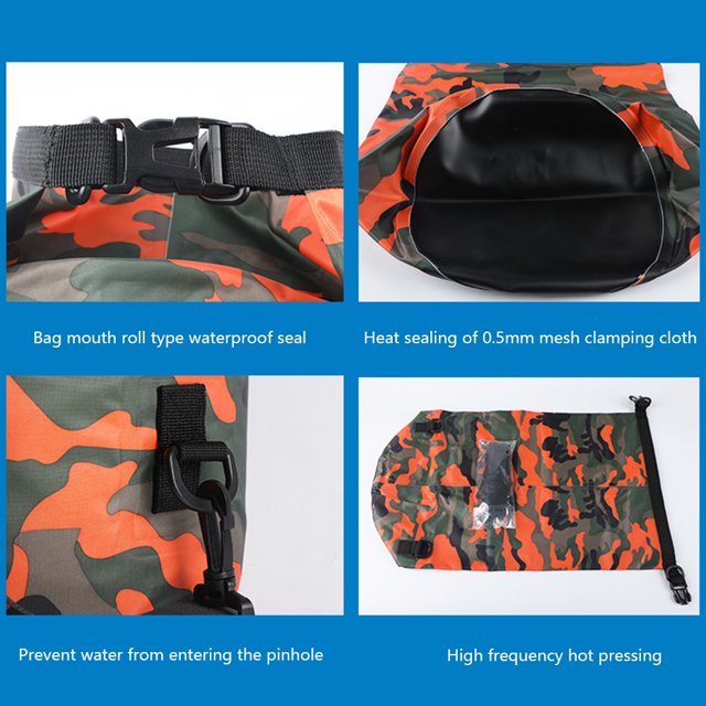 ECOTREK waterproof dry storage bag with shoulder strap in 15L, 20L, or 30L sizes, designed for outdoor and water activities.