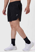 Black Fuaark Nz Edge Shorts laid flat, showcasing their design and fabric texture for men’s casual athletic wear.