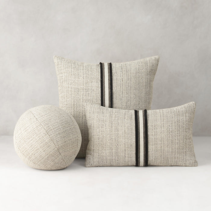 textured linen pillows with center stripe on neutral ground