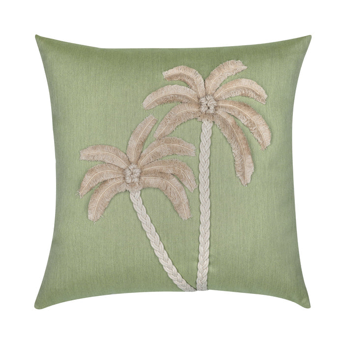 Sage green outdoor pillow with palm leaf pattern square size for earthy patio decor