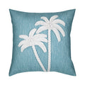 Aqua outdoor pillow with palm leaf pattern square size for refreshing patio decor