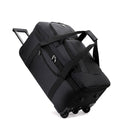 Black ECOTREK expandable rolling checked-in duffle bag with wheels, showing its spacious design and sturdy handle.