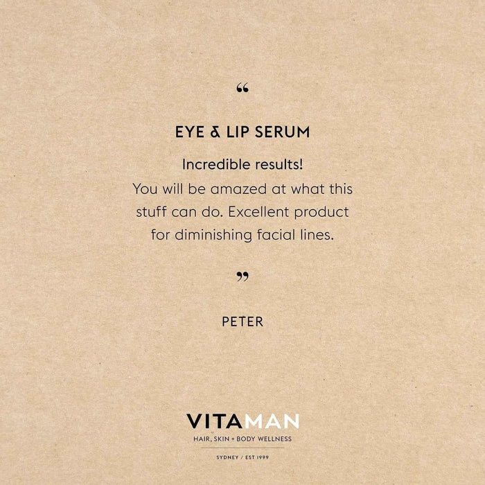 VITAMAN Australia Eye and Lip Serum for face, showing the serum bottle with a sleek design and clear labeling.