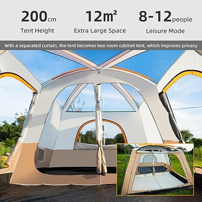 ECOTREK family tent with double-layer waterproof design in khaki, available in three sizes and two colors, suitable for family camping.