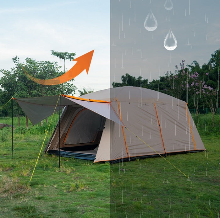 ECOTREK family tent with double layers, waterproof design, available in three sizes and two colors, suitable for family camping.