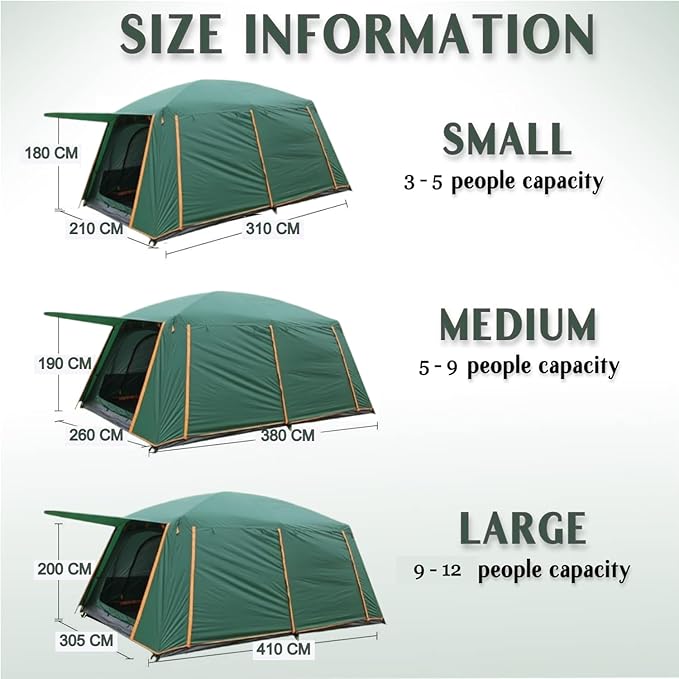 ECOTREK family tent with double-layer waterproof design, available in three sizes and two colors, suitable for outdoor family camping.