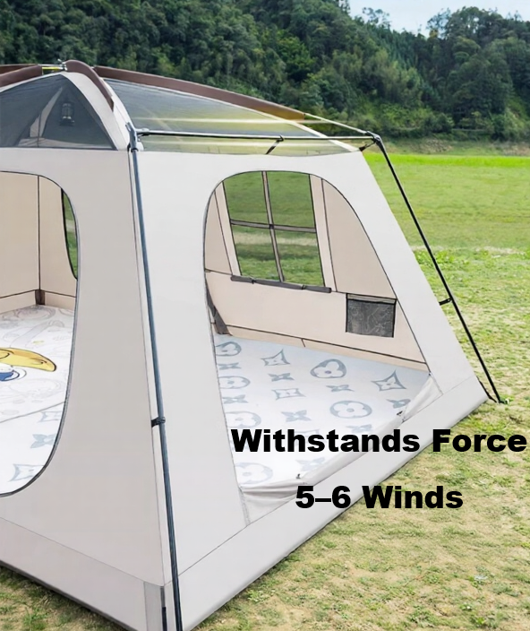ECOTREK waterproof family tent with double layers, manual pole setup, and PU3000+ coating, suitable for outdoor camping.