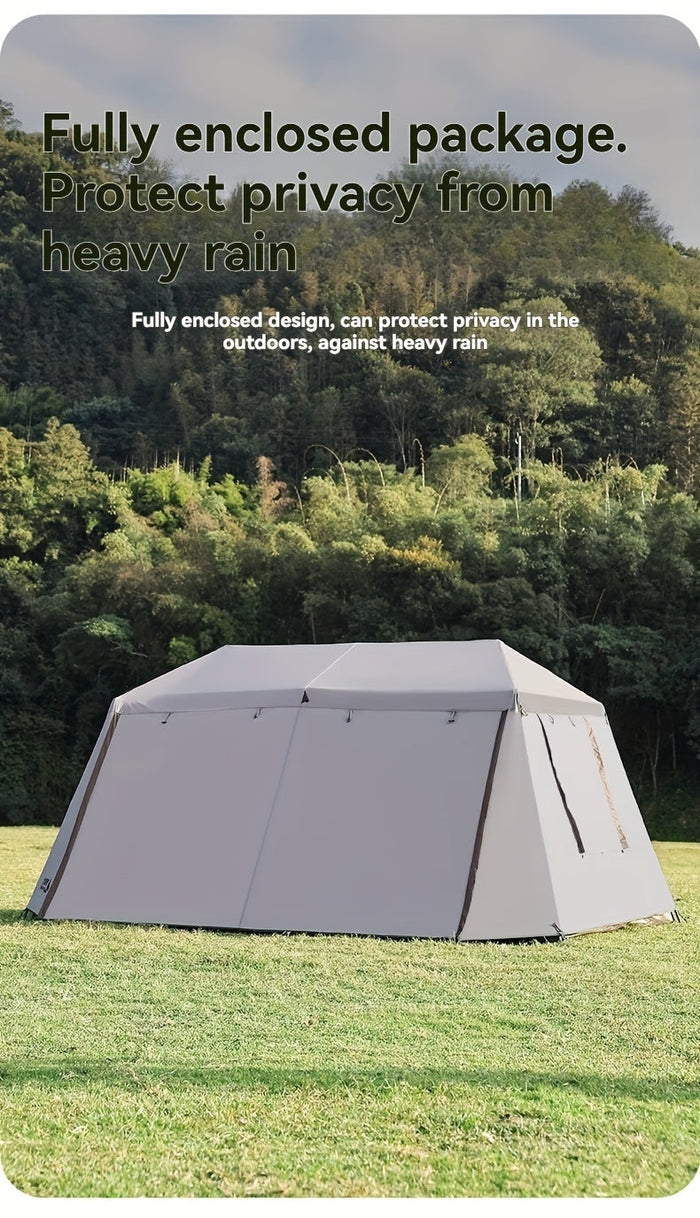 ECOTREK family waterproof tent with double layers, manual pole setup, and PU3000+ waterproof coating, shown assembled and pitched.