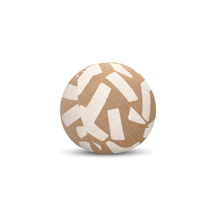 Round orb Caramel outdoor pillow with abstract pattern for bold patio décor