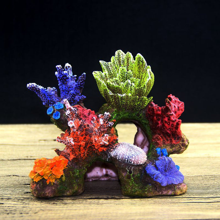 Colorful fish tank decoration with vibrant coral and aquatic plants, ideal for enhancing underwater aquarium decor.