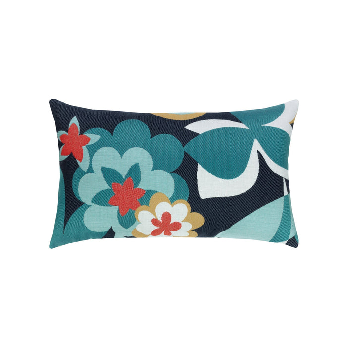 Navy outdoor pillow with abstract design lumbar size for contemporary patio decor