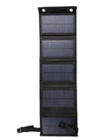 Black five-fold portable solar panel for outdoor travel by Mead's Supply & Equipment Outfitters, compact 20W outdoor power charger
