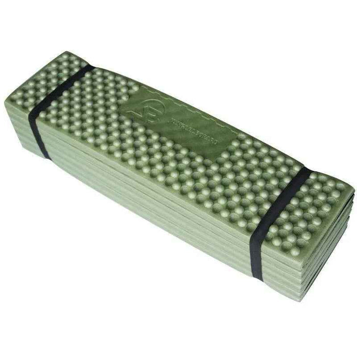 Forest green folding outdoor egg crate foam sleeping pad by Mead's Supply & Equipment Outfitters, lightweight and portable for camping.