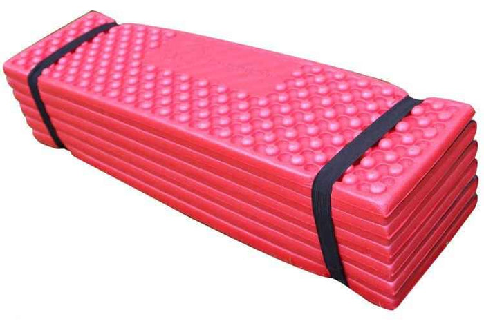 Forest green folding outdoor egg crate foam sleeping pad by Mead's Supply & Equipment Outfitters, lightweight and portable for camping.