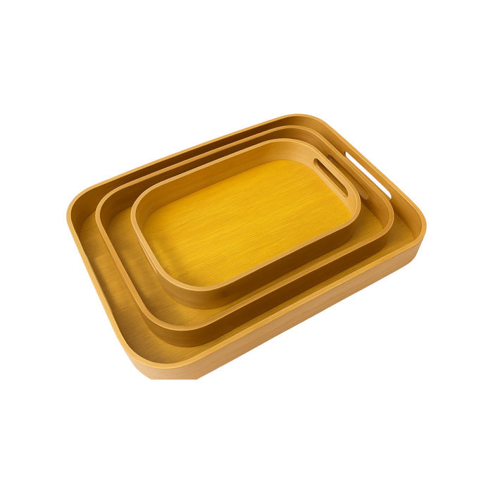 Nest & Stem Homewares Frankly Cotton Bamboo Serving Trays displayed on a table, showcasing their natural bamboo finish and rectangular design.