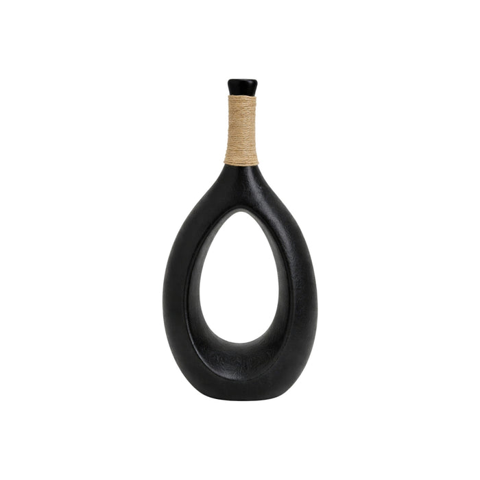 Black ceramic teardrop sculptural vase with sleek, modern design from Nest & Stem Homewares.