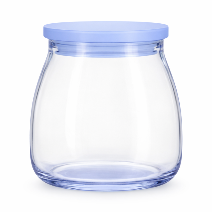 Clear glass storage jar with a metal lid, 500ml capacity, by Nest & Stem Homewares, perfect for kitchen organization.