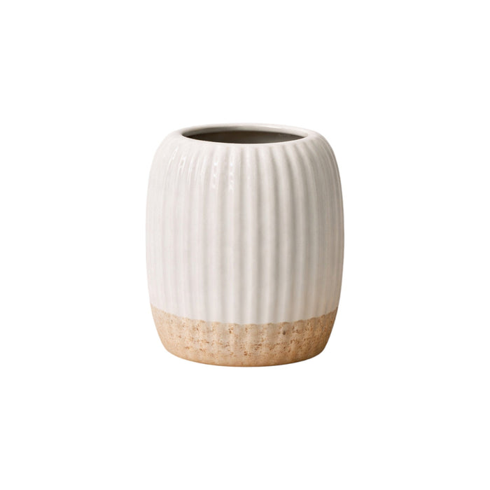 Nest & Stem Homewares Frankly Cotton ceramic vase with a ribbed, column design, showcasing its textured, elegant shape.